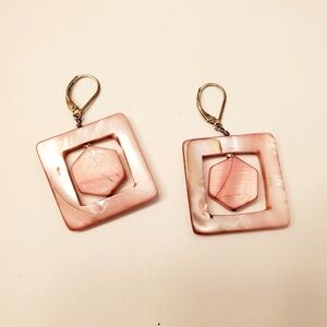 Pink Shell Geometric Earrings, Mother Of Pearl With Sterling Ear Wires